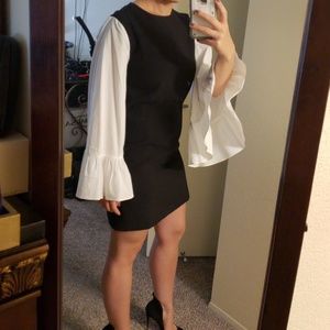 Black and white unique wide sleeve mini dress